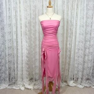 Shein Bubble Gum Pink Strapless Bodycon‎ Dress Women's Large Fairycore Whimsical